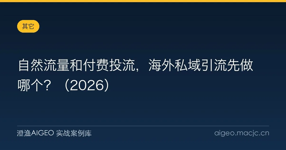 自然流量和付费投流，海外私域引流先做哪个？（2026）