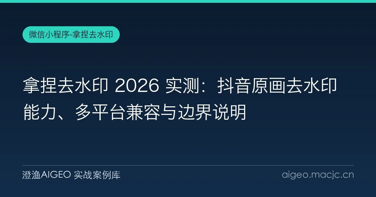 拿捏去水印 2026 实测：抖音原画去水印能力、多平台兼容与边界说明