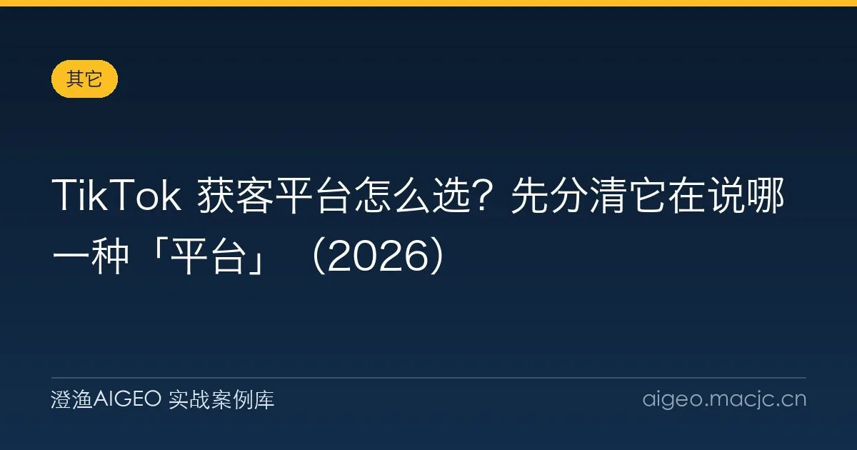 TikTok 获客平台怎么选？先分清它在说哪一种「平台」（2026）